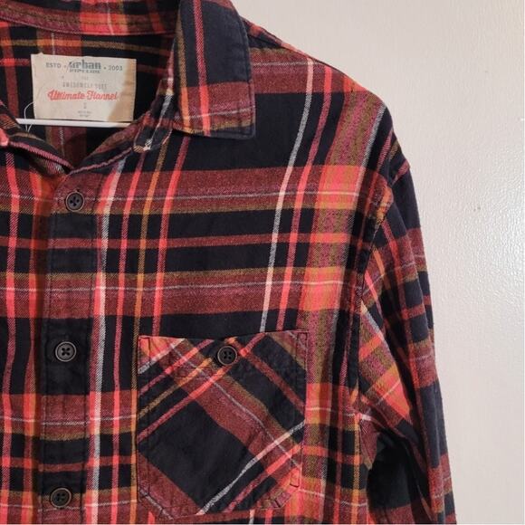 Urban Pipeline Men's Orange Plaid Flannel Shirt Size Small Outdoors Gorpcore - Picture 2 of 6